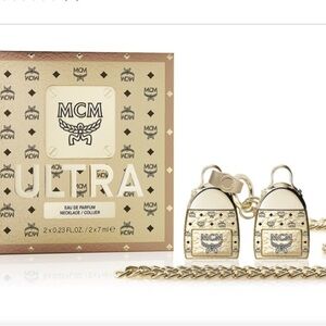 Authentic MCM Ultra Perfume Gold and Black Ornate Fragrance Necklace (set)